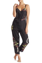 NWT New Designer Natori S Silky Black Embroidered Pajamas PJ&#39;s Womens Sa... - $386.10