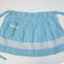 Vintage Handmade Blue Gingham Half Apron Chicken Scratch Embroidery With Pocket - £23.65 GBP