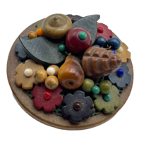 Vintage Fall Thanksgiving Wood Folk Art Pin Cornucopia Czechoslovakia 2&quot; - $30.00