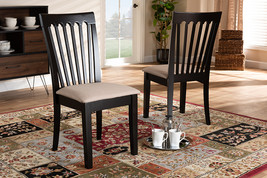 Athena Sand Fabric Upholstered Espresso Brown Finished 2Pc Wood Chair Set - $169.00