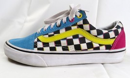 VANS Checkered Old Skool Blue Pink Yellow Black MENS 7 WOMENS 8.5 (721454) - £18.75 GBP