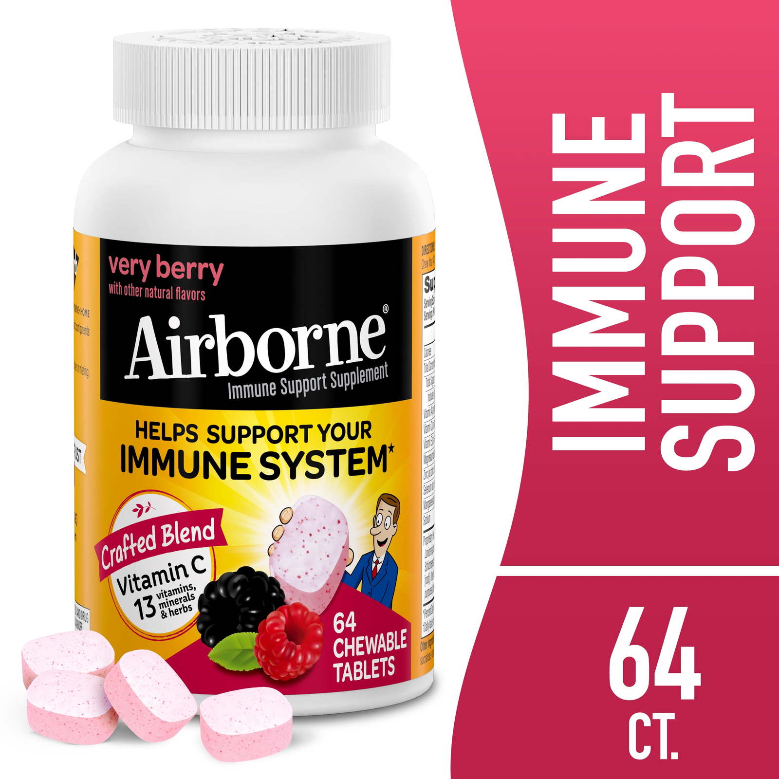 Airborne Very Berry Chewable Tablets 64 count - 1000mg of Vitamin C - Immune ... - $13.29