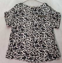 Roz &amp; Ali Blouse Top Women&#39;s Large Black White Leopard Print Sheer Short Sleeve - £14.78 GBP