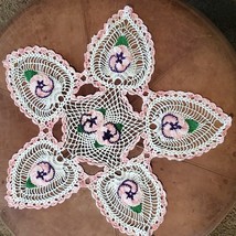 Vintage Crochet Raised Flower Doily 26 Inch Pink Purple White - $31.79