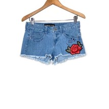 Express Distressed Denim Short Shorts Low Rise Floral Patch Women&#39;s Size 0 - $20.79