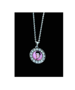 Elvis Presley pendent and necklace pink clear rhinestones silver color - $17.99