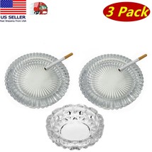3 Pack Round Heavy Duty Glass Smoking Ashtray for Indoor and Outdoor Home Office - £16.61 GBP