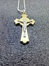 Bi-color Relief Christian Gold Silver Inox Steel Cross Pendant Necklace  - €6,73 EUR