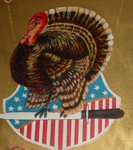 Turkey Standing on Knife W/ Patriotic Shield Antique Thanksgiving Postcard - £4.20 GBP