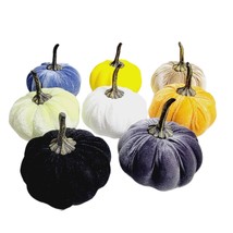 Velvet Pumpkins Natural Stems 8 Piece Lot Multicolor Fall Thanksgiving H... - £15.51 GBP