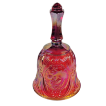 Rare Vintage L.E. Smith Red Carnival Glass Bell With Birds Decoration Ruby  - $30.84