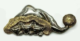 Signed Best Kittens Santa Hat Pin Brooch Pendant Gold Silver Tone Vtg Ki... - £22.52 GBP