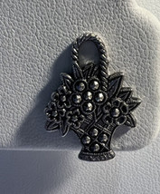 Jewelry Pin Avon Pewter Flower Basket Marcasite Type Design Butterfly Clutch - £11.08 GBP