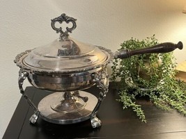 Vintage Silver Plated Three Footed Chafing Warming Dish. Lid, Burner, Stand.  9” - $51.48