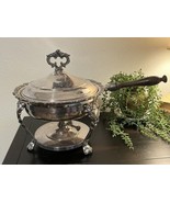 Vintage Silver Plated Three Footed Chafing Warming Dish. Lid, Burner, St... - £40.19 GBP