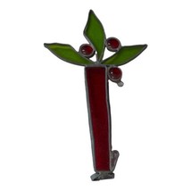 Vintage Stained Glass Hanging SunCatcher Ornament Christmas Candle w/ Holly 10&quot;  - £19.37 GBP