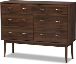 Baxton Studio Sharon Mid-Century Modern Walnut Brown Finished 6-Drawer Dresser - £281.44 GBP