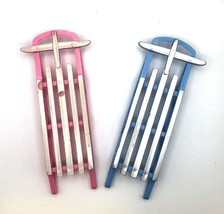 Two Doll Sleds Winter Time Fun Pink &amp; Blue- Unknown Brand - £5.99 GBP