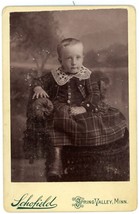 Circa 1890&#39;S Cabinet Card Adorable Young Boy Plaid Dress Boots Spring Valley Mn - £7.55 GBP