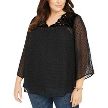 Style &amp; Co Womens Plus 1X Eyelet Black Mix Media Sheer Blouse with Camisole NWT - £25.84 GBP