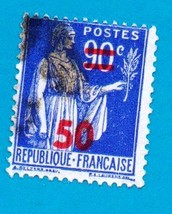  Used 1940 France Postage Stamp -Overprint 90 over 50 - Scott #406 - £1.55 GBP