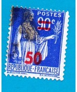   Used 1940 France Postage Stamp -Overprint 90 over 50 - Scott #406 - £1.56 GBP