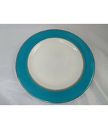 Pyrex Teal Blue Gold Stripe Salad Dessert Plate 8.25 Inch - $7.95