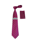Men&#39;s Stacy Adams Tie and Hankie Set Woven Silky #Stacy115 Fuchsia Polka... - $40.73 CAD