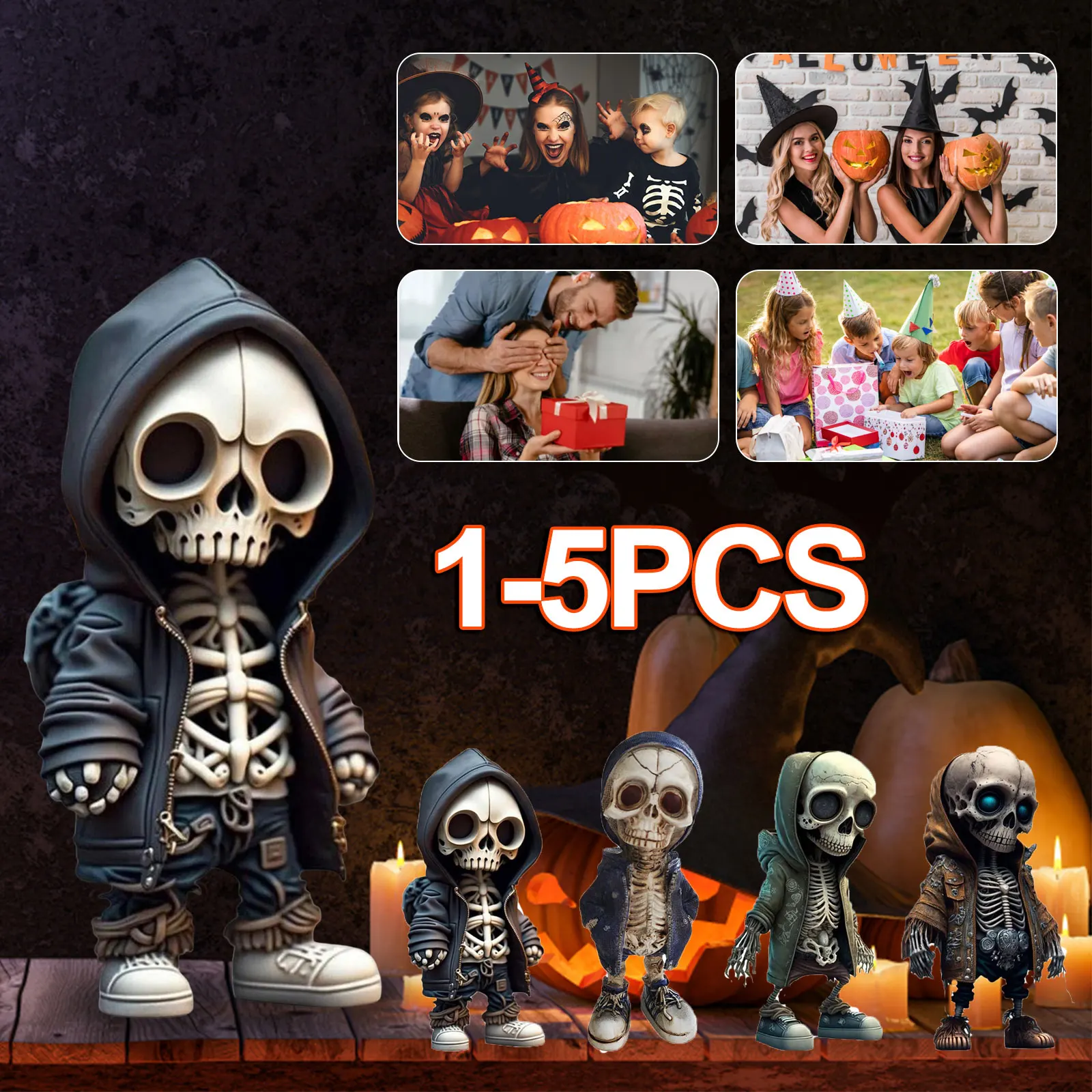 1-5pcs Cool Skull Dolls Skeleton Figurines Halloween Skeleton Doll Resin - £19.24 GBP+