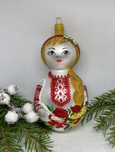Roly-poly in vyshyvanka glass Christmas handmade ornament, Christmas decoration - £14.96 GBP