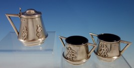 Mappin &amp; Webb English Sterilng Silver Condiment Set 3pc Applied Figures (#2768) - £386.90 GBP