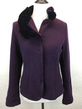 S15 Soft Surroundings XS Wool Blend Aubergine Purple Ruffle Cardigan Sweater - £12.99 GBP