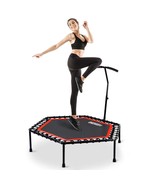 48&quot; Silent Mini Trampoline With Adjustable Handle Bar Fitness Trampoline... - £161.95 GBP