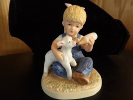 Vintage Homco 1985 &quot;Denim Days&quot; Home Interiors Girl And Her Bottle Lamb Farm - £6.76 GBP