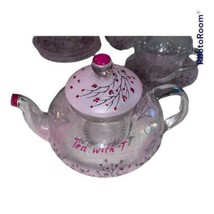 Cherry Blossom Tea Set Teapot Cups Saucers Infuser Tea with T Glass Hand Painted - £99.35 GBP