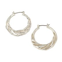 Silver Plated Twisted Hoop Earrings - New - $14.99