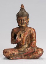 Antique Khmer Style SE Asia Seated Wood Teaching Buddha Statue - 20cm/8&quot; - £102.30 GBP