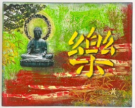 Joyful Serenity - Original Asian Fusion Wall Art Mixed Media Painting 8”x10&quot; - £85.89 GBP