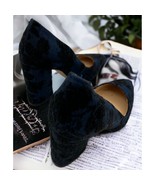 Vince Camuto Blue/Black Floral Brocade Tapestry Block Heels Black/Blue S... - $36.02 CAD