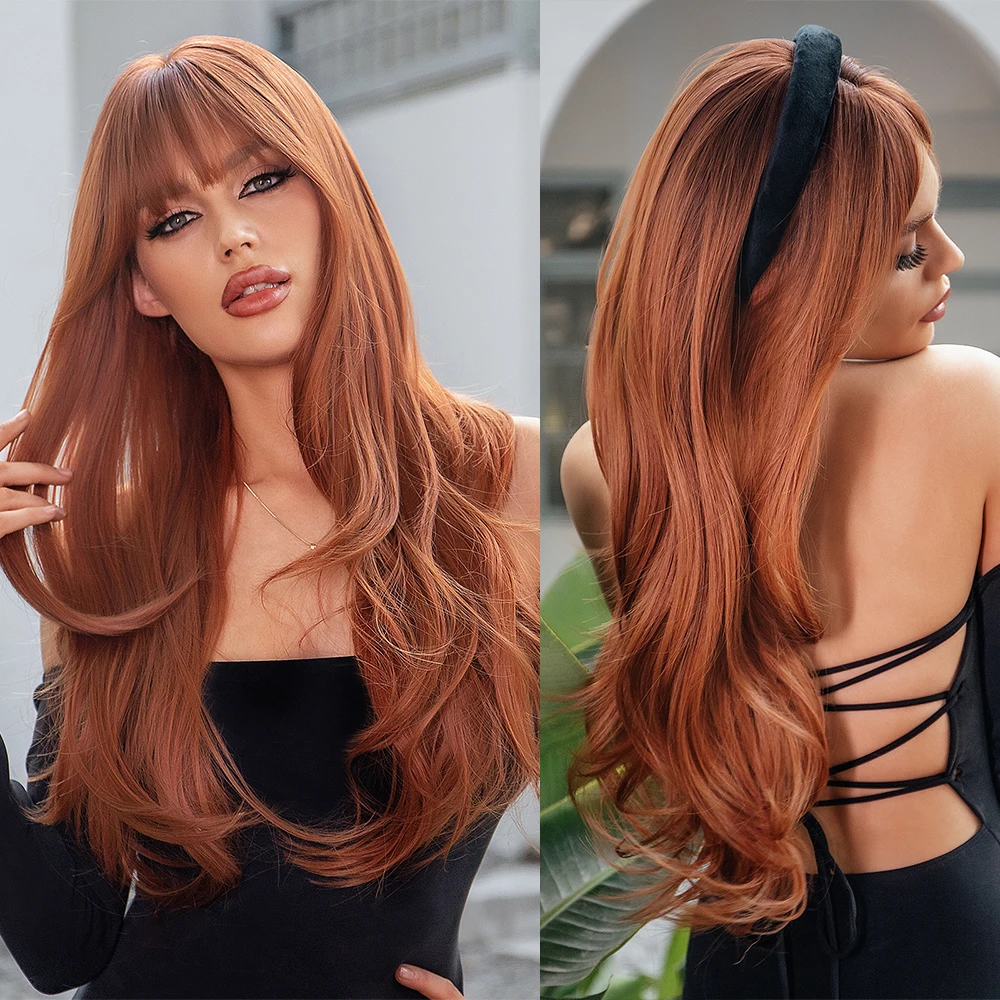 GEMMA Red Brown Copper Ginger Long Straight Synthetic Wigs for Women Natur - £14.15 GBP+