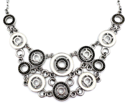 Breal Collection Cream Enamel Faux Marcasite Circle Bib Necklace - £12.46 GBP