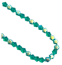 50 Star Beads Flat Puffed Czech Bohemian Glass Emerald Green AB 6mm Small - £3.15 GBP