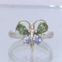 Green Sapphire Blue Sapphire Sterling Silver Ring Size 5.5 Butterfly Design 48 - £74.25 GBP