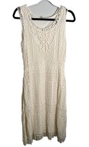 Vintage Reba Ivory Crochet Fringe Dress Lined Boho Sheath M Beach Wester... - $40.50