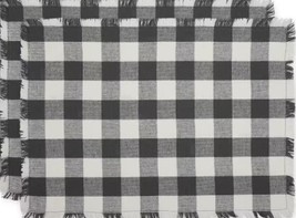 Set Of 2 Fringed Cotton Placemats(13&quot;x19&quot;) Plaid Buffalo Check,Mineral Black,Dii - £10.27 GBP