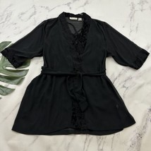 Cacique Womens Vintage Negligee Slip Robe Set Plus Size S Black Sheer Fl... - $33.65