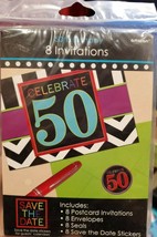 50th BIRTHDAY PARTY INVITATIONS (8) ~ Includes envelopes, seals &amp; save t... - £3.98 GBP
