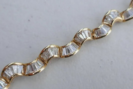 Baguette Cut Simulated Diamond Women&#39;s Tennis Bracelet 14K Gold Plated Silver - £227.50 GBP