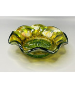 Carnival Glass Green Irredescent Grape Pattern Bowl - £13.17 GBP