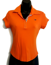 Tommy Hilfiger size Large Polo Knit Top Bright Orange Summer Shirt Snap Neckline - £11.63 GBP